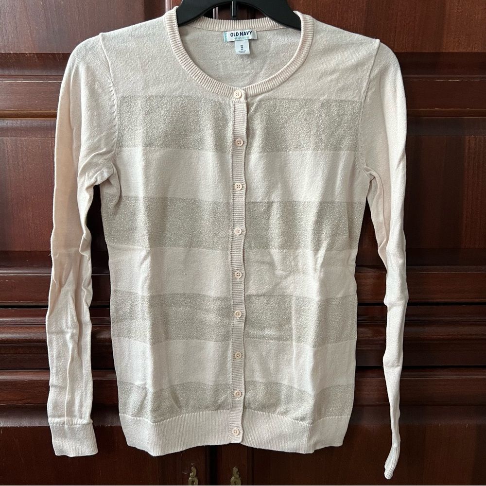 Old Navy Light Pink & Gold Striped Button-Down Cardigan Sweater XS